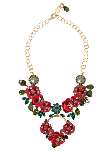 Dolce & Gabbana gold brass necklace with rose petal crystals