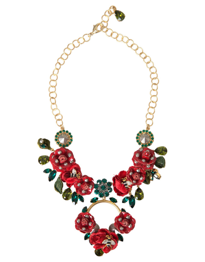 Dolce & Gabbana gold brass necklace with rose petal crystals