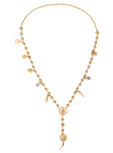 Gold tone chain necklace with charms and beads