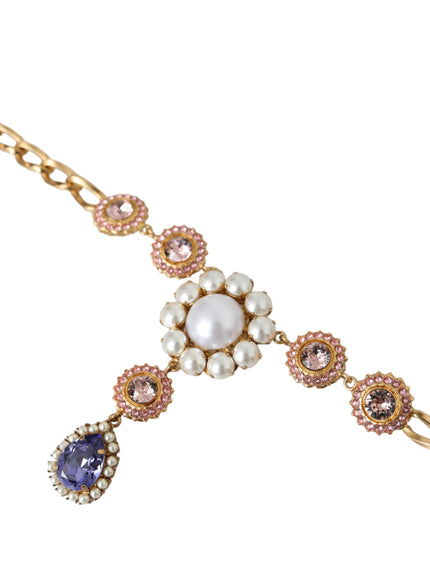 Close-up of Dolce & Gabbana necklace with purple and pink crystals