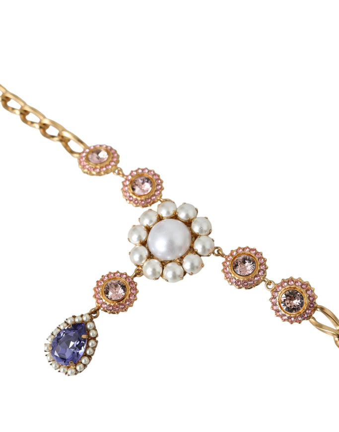 Close-up of Dolce & Gabbana necklace with purple and pink crystals