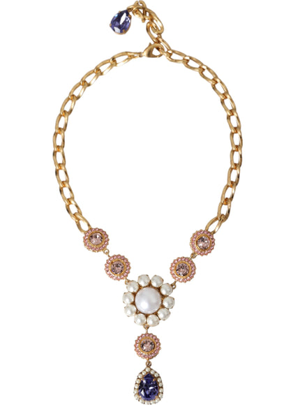 Dolce & Gabbana gold necklace with crystal and pearl pendants