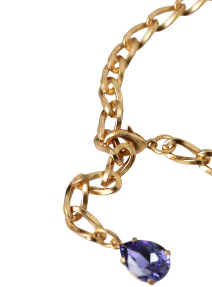 Gold chain of Dolce & Gabbana necklace with purple crystal drop