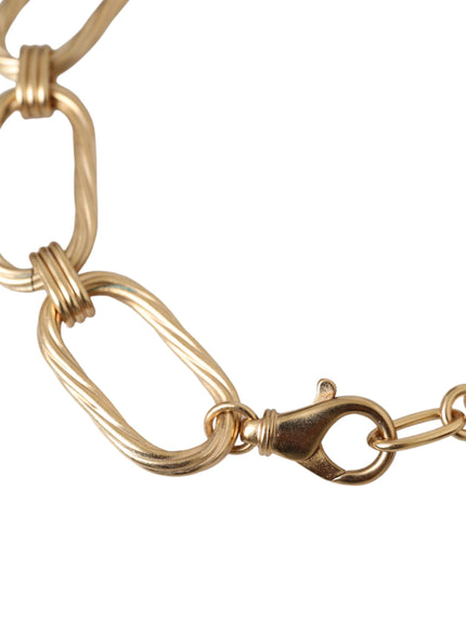 Close-up of gold tone brass large link chain necklace clasp