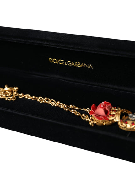 Dolce & Gabbana Gold BrassChain Sacred Heart Rose Crystal Charm Necklace