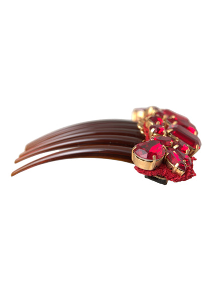 Close-up of red crystal details on Dolce & Gabbana hair pin