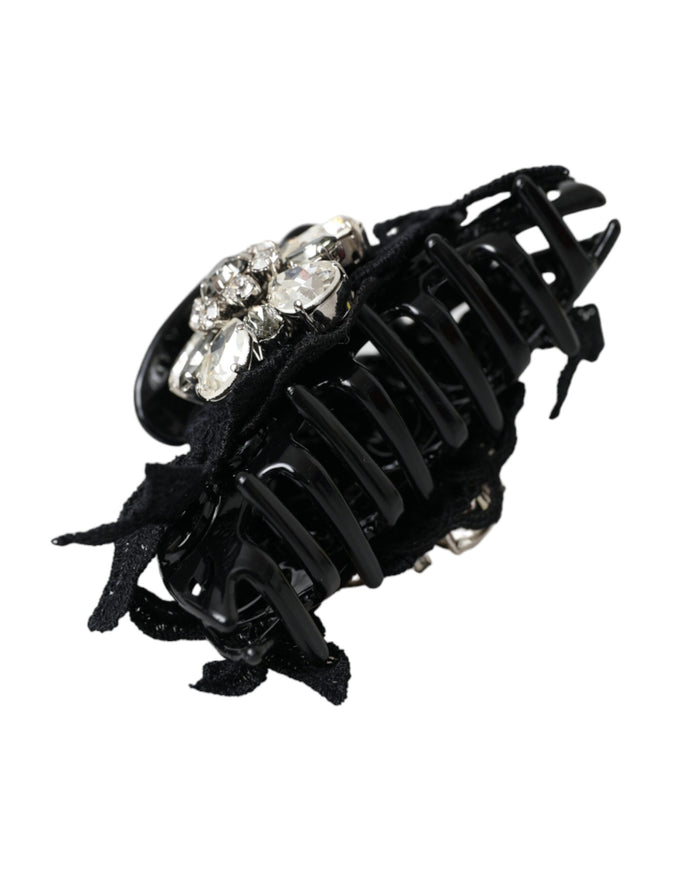 Side view of black crystal brooch hair pin