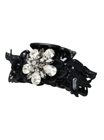 Black hair pin with crystal floral design