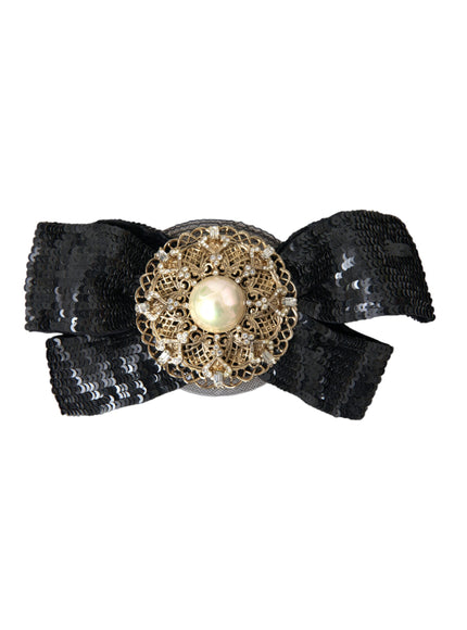 Dolce & Gabbana black sequin pearl brooch hair pin