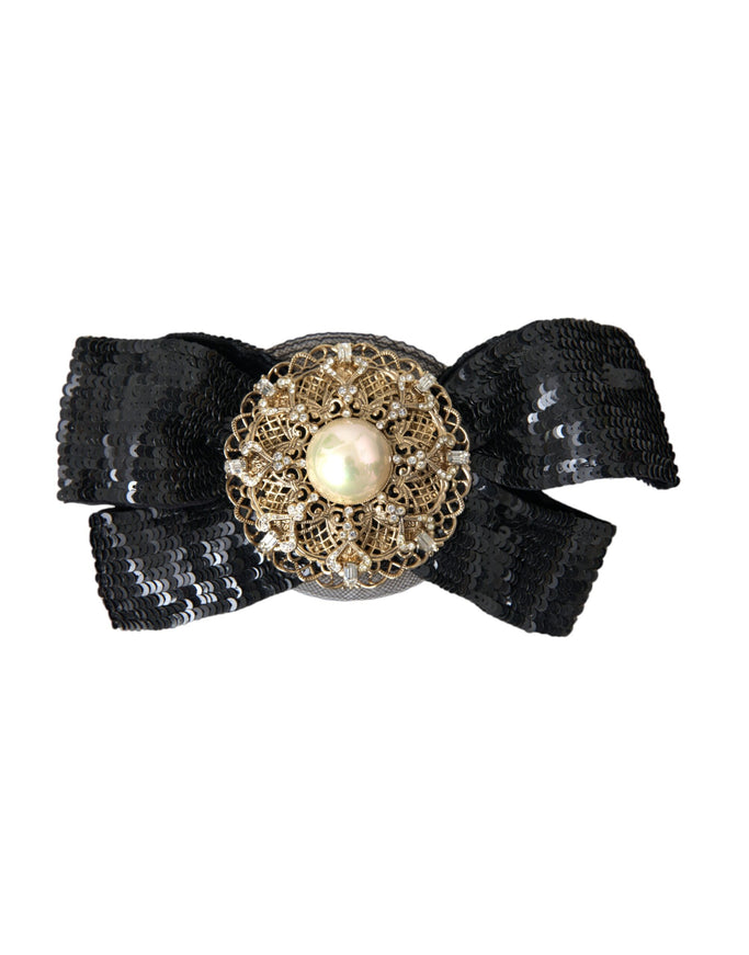 Dolce & Gabbana black sequin pearl brooch hair pin