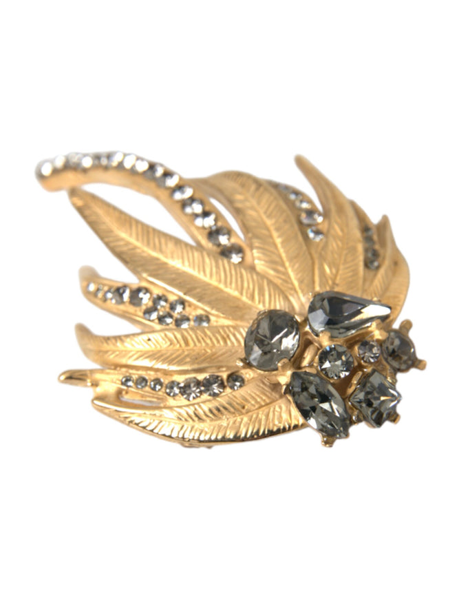 Dolce & Gabbana gold brass leaf brooch with crystals