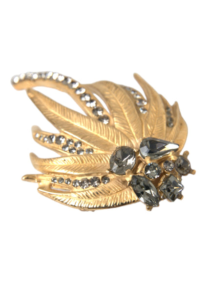 Dolce & Gabbana gold brass leaf brooch with crystals