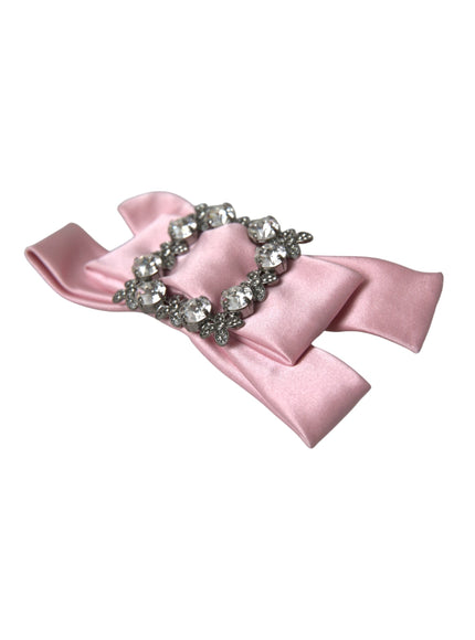 Side angle of pink satin crystal brooch hair pin