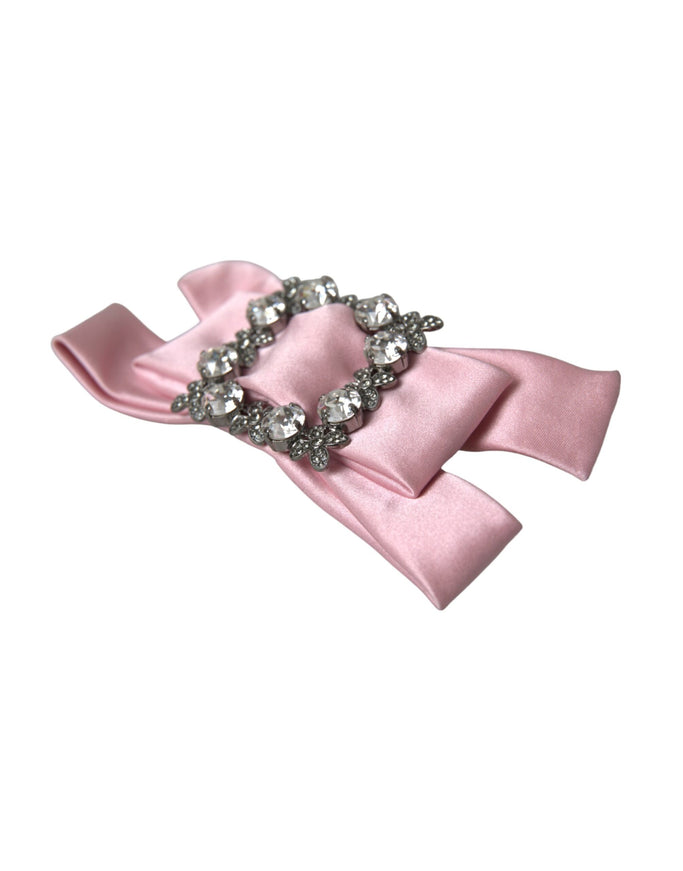 Side angle of pink satin crystal brooch hair pin