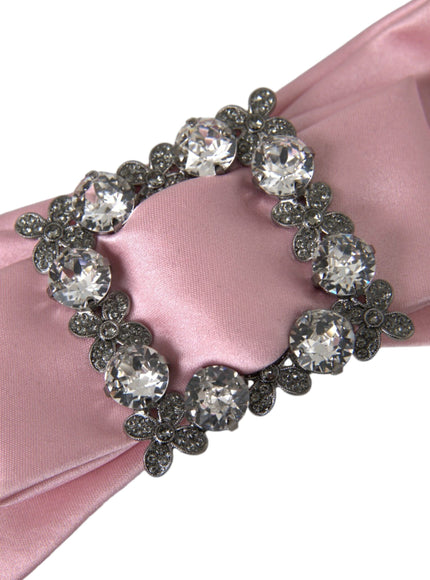 Detail of crystals on pink satin brooch hair pin