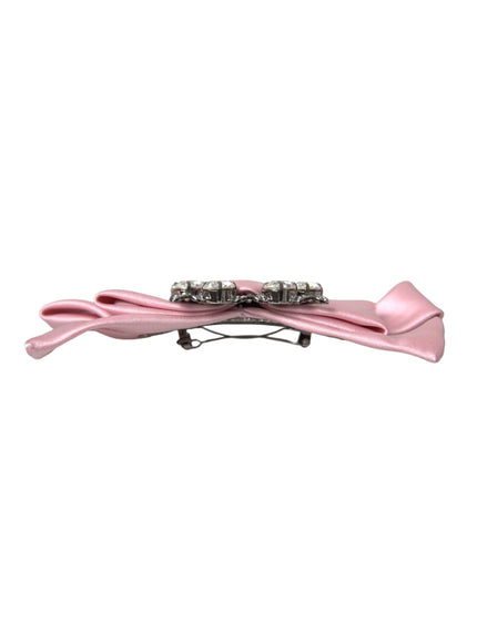 Side profile of pink satin crystal brooch hair pin