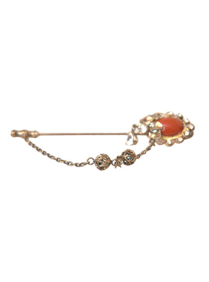 Gold brass brooch with crystal chain detail