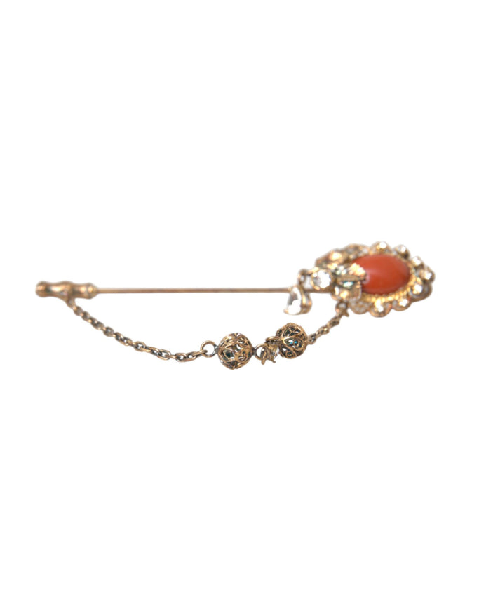 Gold brass brooch with crystal chain detail