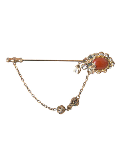 Dolce & Gabbana gold brass crystal chain brooch