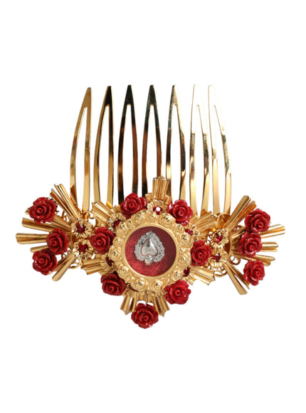 Dolce & Gabbana gold brass crystal heart hair comb front