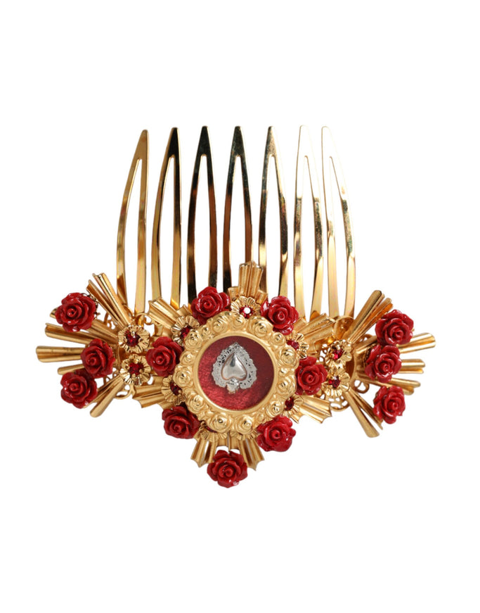 Dolce & Gabbana gold brass crystal heart hair comb front