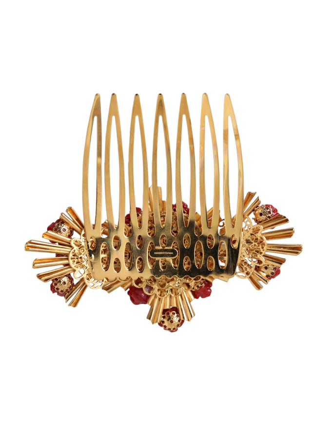 Back view of Dolce & Gabbana gold floral hair comb