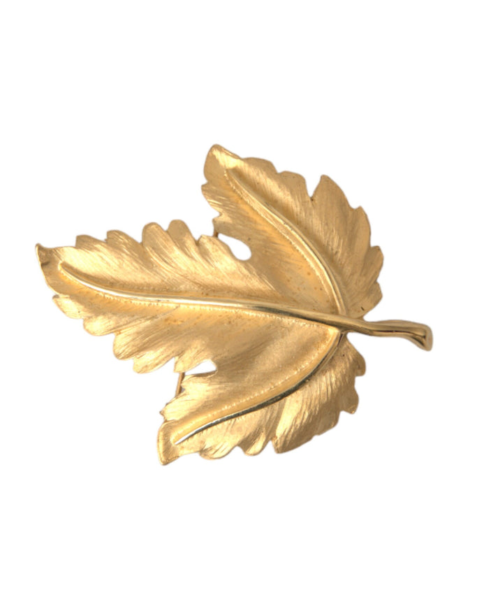 Dolce & Gabbana gold brass leaf brooch pin angled view