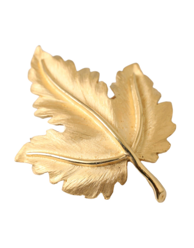 Dolce & Gabbana gold brass leaf brooch pin front view