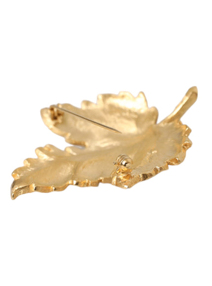 Dolce & Gabbana gold brass leaf brooch pin side view