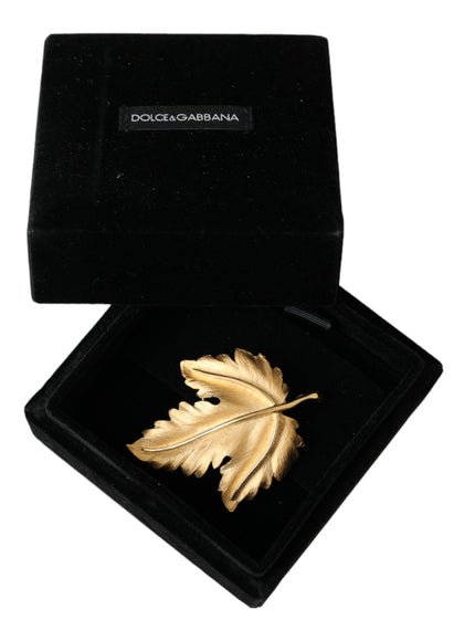 Dolce & Gabbana gold brass leaf brooch in black box