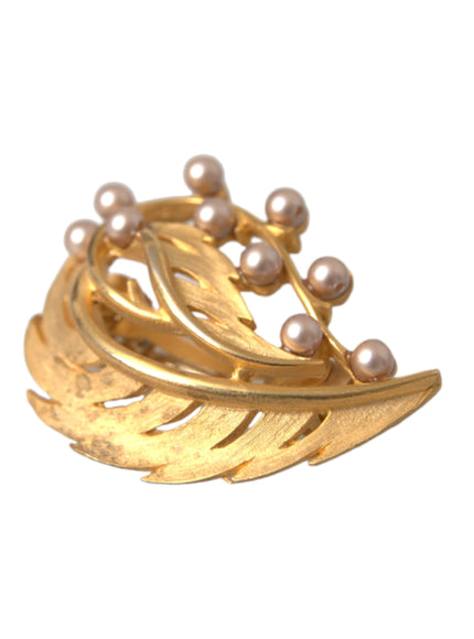 Dolce & Gabbana gold brass leaf brooch with pearls