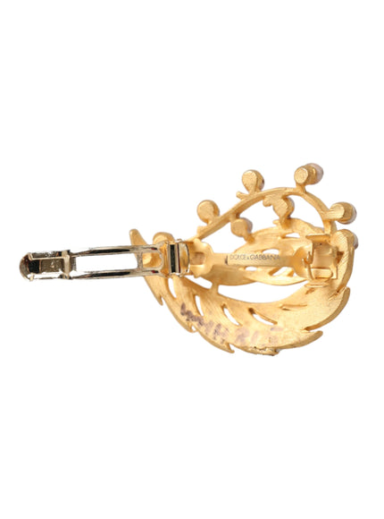 Side view of gold brass leaf brooch hair pin