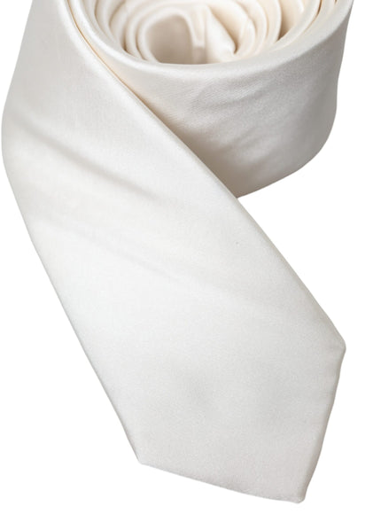 Close-up of white silk tie by Dolce & Gabbana