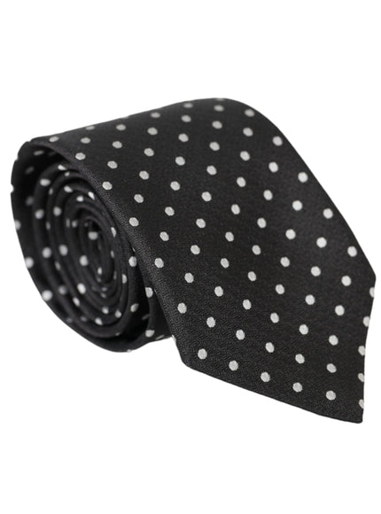 Dolce & Gabbana black white polka dots silk necktie rolled