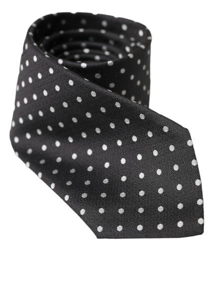 Dolce & Gabbana black white polka dots silk necktie close-up