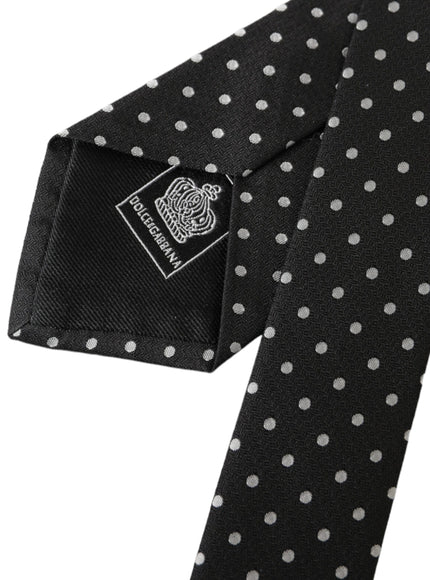 Dolce & Gabbana black white polka dots silk necktie logo