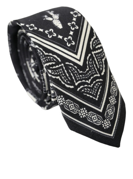 Dolce & Gabbana black white patterned silk tie rolled