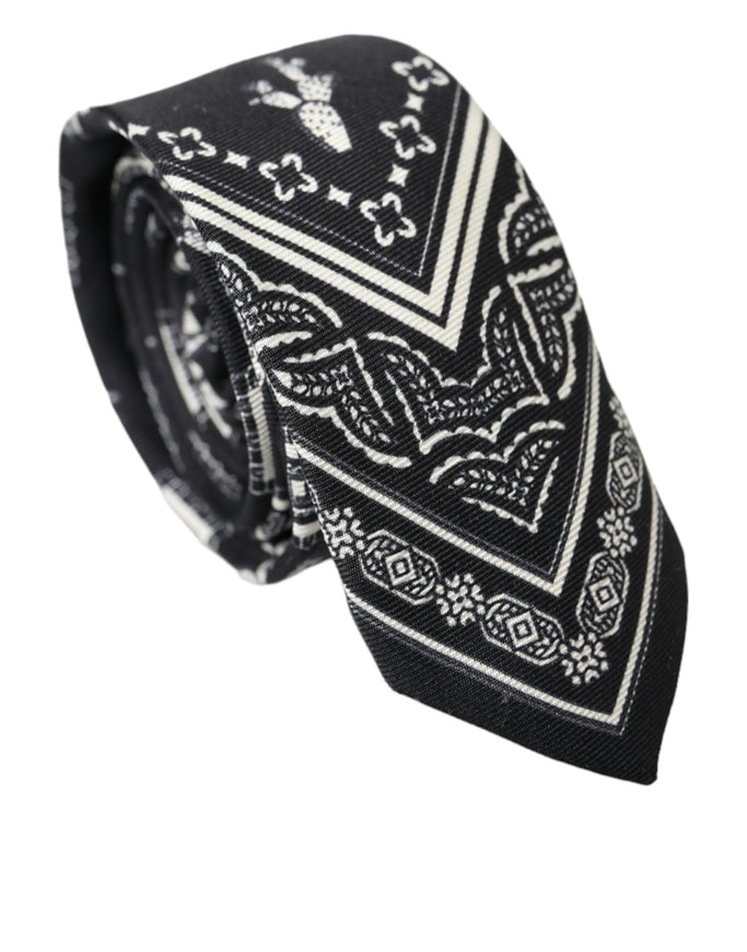 Dolce & Gabbana black white patterned silk tie rolled