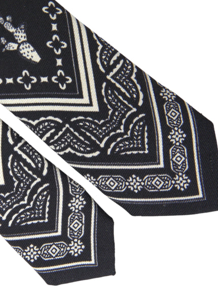 Close-up of Dolce & Gabbana black white patterned silk tie