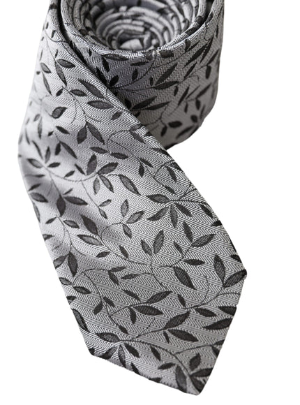 Close-up of gray leaves pattern on silk tie