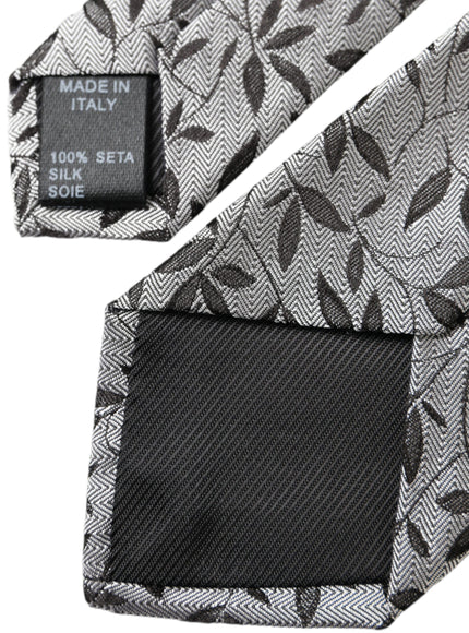 Made in Italy tag on gray leaves silk tie