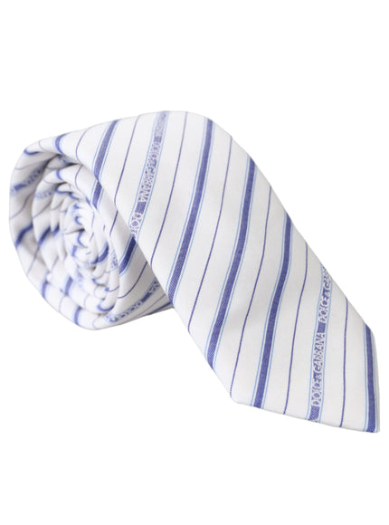 Dolce & Gabbana white blue striped silk tie rolled