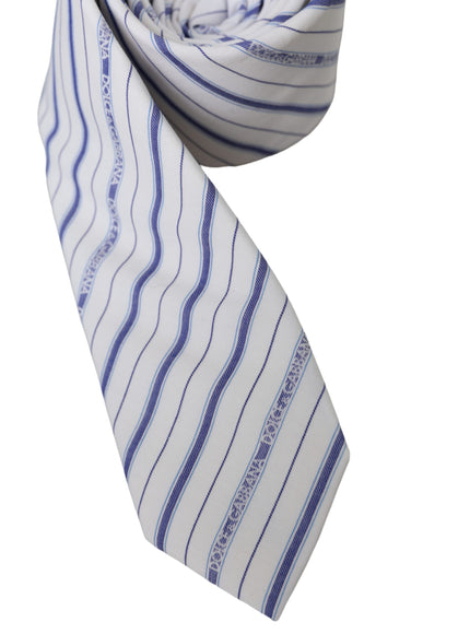 Close-up of Dolce & Gabbana silk tie with blue stripes