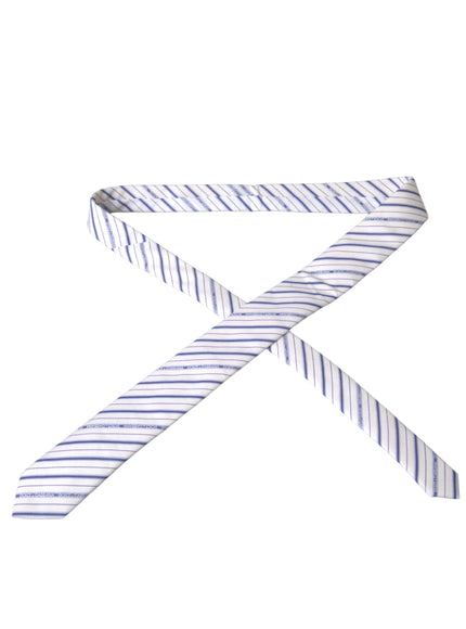 Dolce & Gabbana white blue striped silk tie laid flat