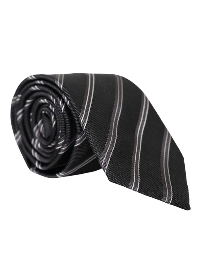 Dolce & Gabbana black white striped silk tie rolled