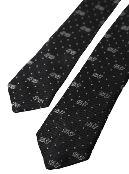 Ends of Dolce & Gabbana black silk tie with DG logo