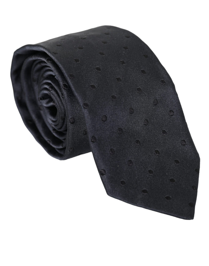 Dolce & Gabbana dark blue dotted silk tie rolled