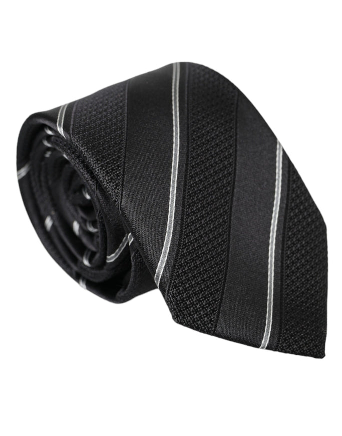 Dolce & Gabbana black white striped silk tie rolled