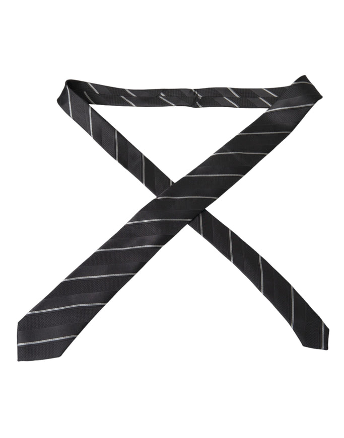 Dolce & Gabbana black white striped silk tie unrolled