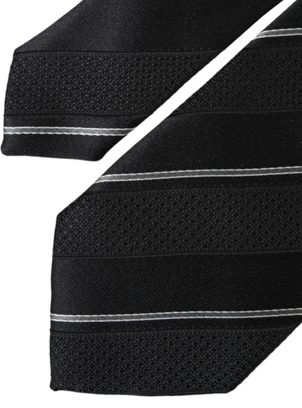 Close-up of black white striped silk tie pattern